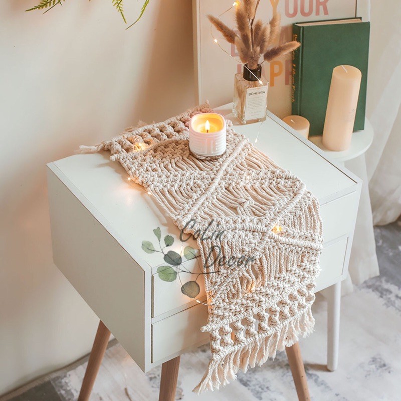 Thảm macrame trải bàn, bàn trang điểm trang trí decor vintage