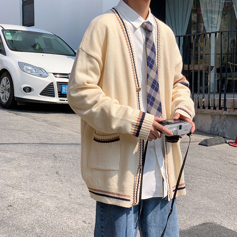 Áo khoác nam cardigan dệt kim dáng rộng phong unisex cách Nhật Bản thời trang cho nữ phong cách Hàn Quốc khuôn viên áo vest