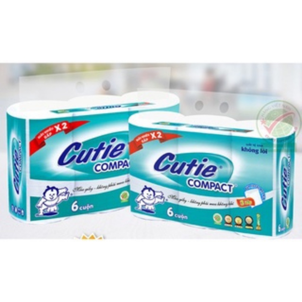 Lốc giấy vệ sinh 6 cuộn Cuti compact không lõi,có lõi mềm mịn