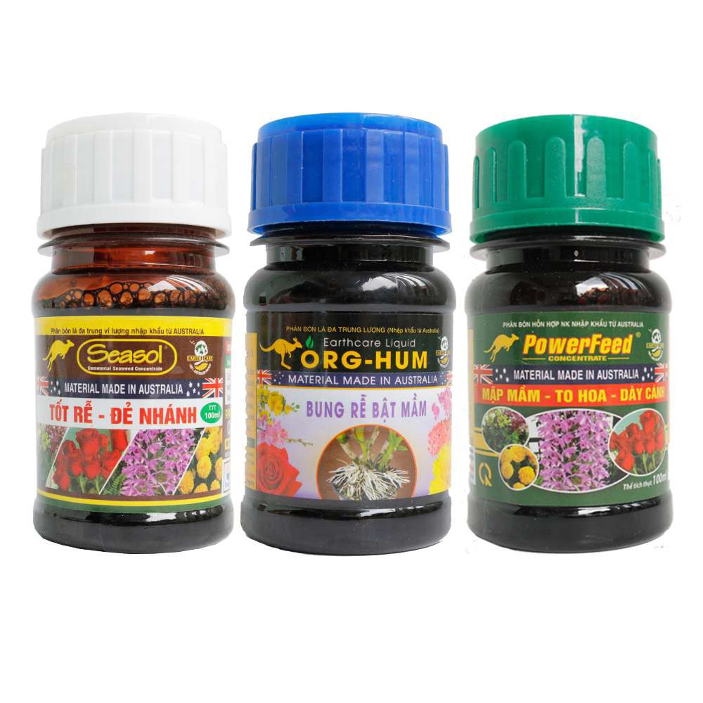 Combo bộ 3 kích rễ Seasol - kích chồi Org hum - dưỡng hoa Powerfeed nhập khẩu từ ÚC