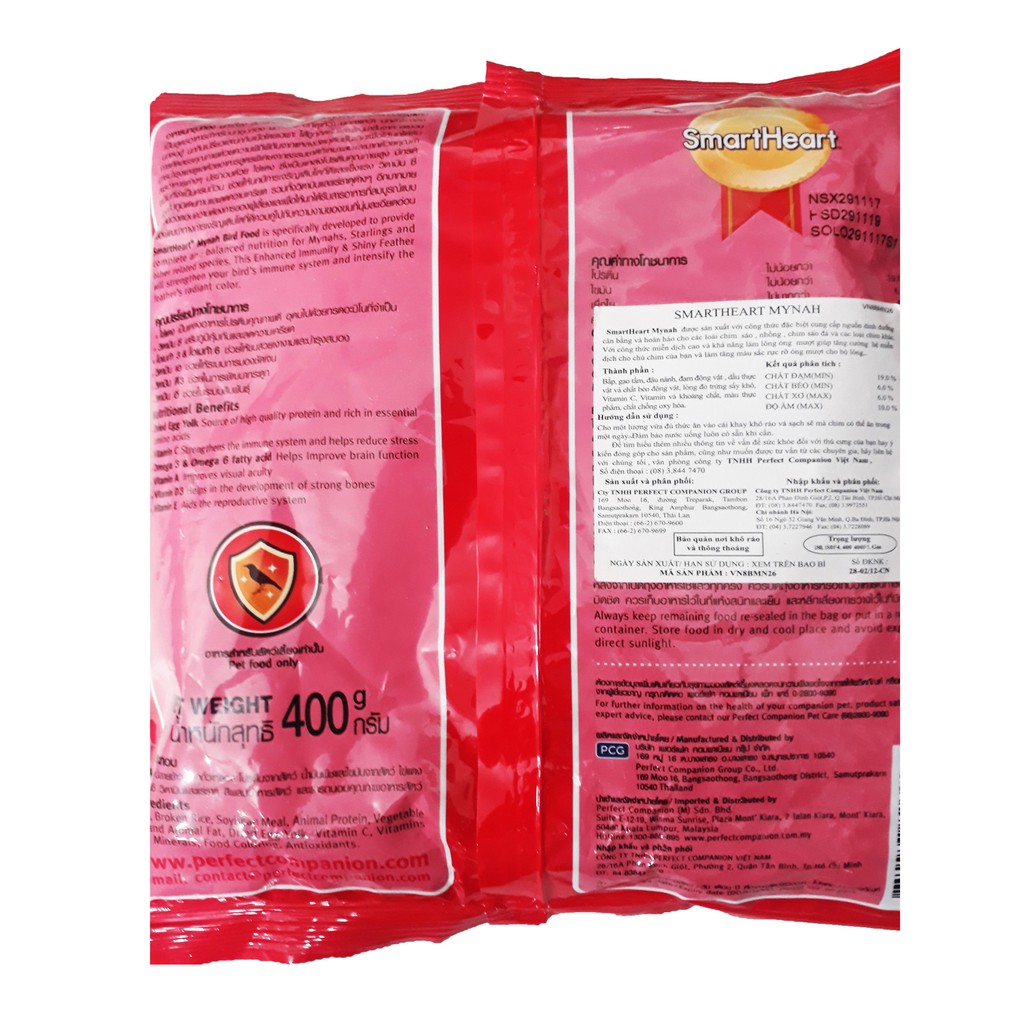 Cám SmartHeart 400g Thức Ăn Cho Chim Nhồng, Sáo, Cưỡng, Két [NHỒNG THÁI]