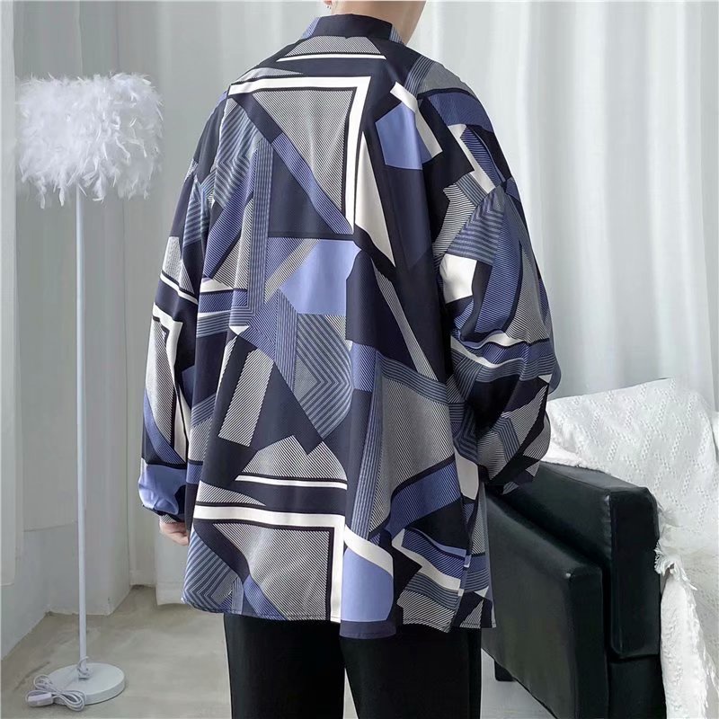 Áo Sơ Mi Tay Dài Dáng Rộng In Họa Tiết Thời Trang Hàn Quốc Cho Nam Size M-3Xl