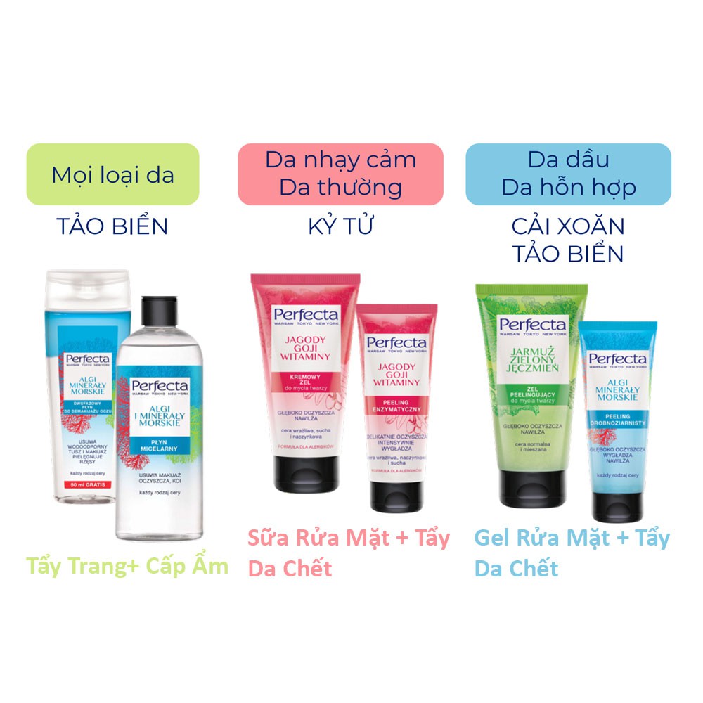 SỮA RỬA MẶT DỊU NHẸ DA KÌ TỬ VÀ GEL RỬA MẶT SẠCH SÂU 2IN1 CẢI XOĂN PERFECTA 150ML