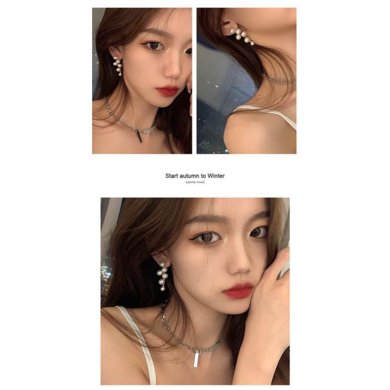 Khuyên Tai Nữ SOLANO Bông Tai Hàn Quốc Thời Trang Dáng Dài Cho Nữ Đính Ngọc Trai Nhân Tạo FA-001274