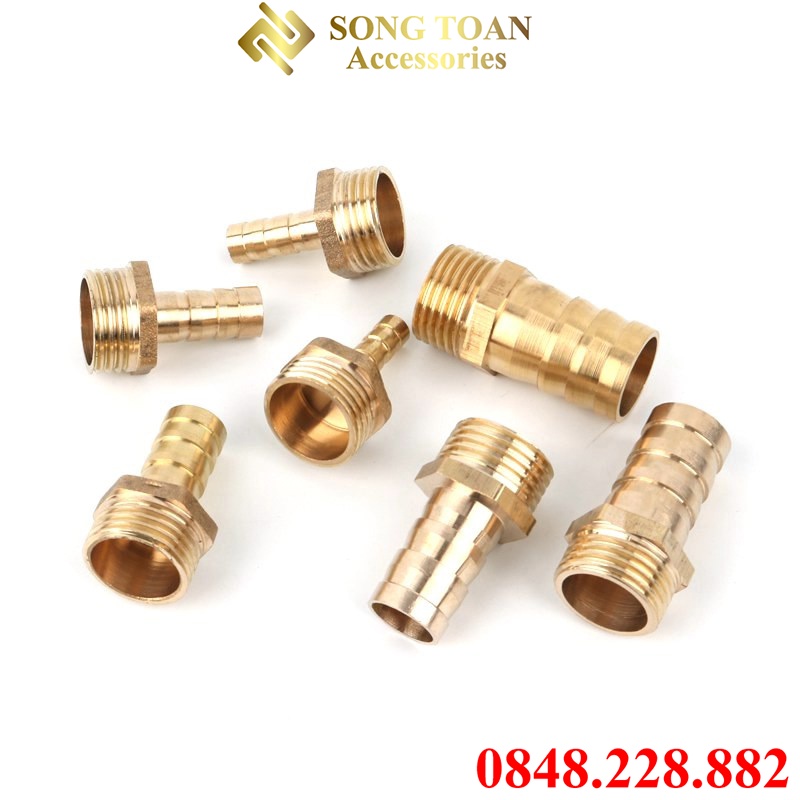 Béc & Búp & Nối Ren Ngoài 21 + Đuôi Chuột Cắm Lòng Trong Ống Mềm PU - Bằng Đồng Thau - Đơn Giá Bịch 10 Cái