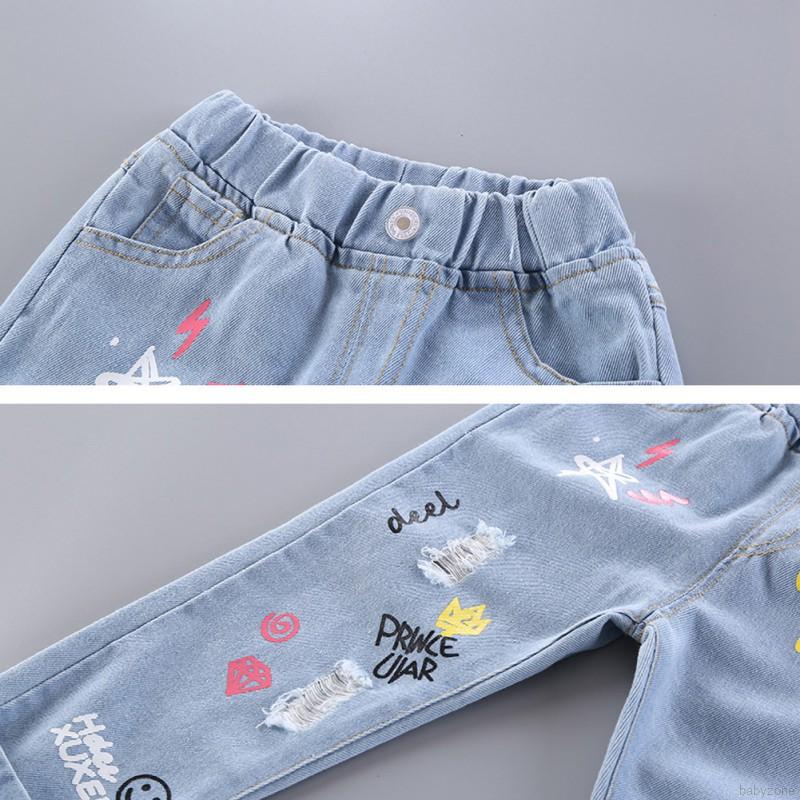 Quần Jeans Dáng Rộng In Hình Hoạt Hình Xinh Xắn Cho Bé Gái
