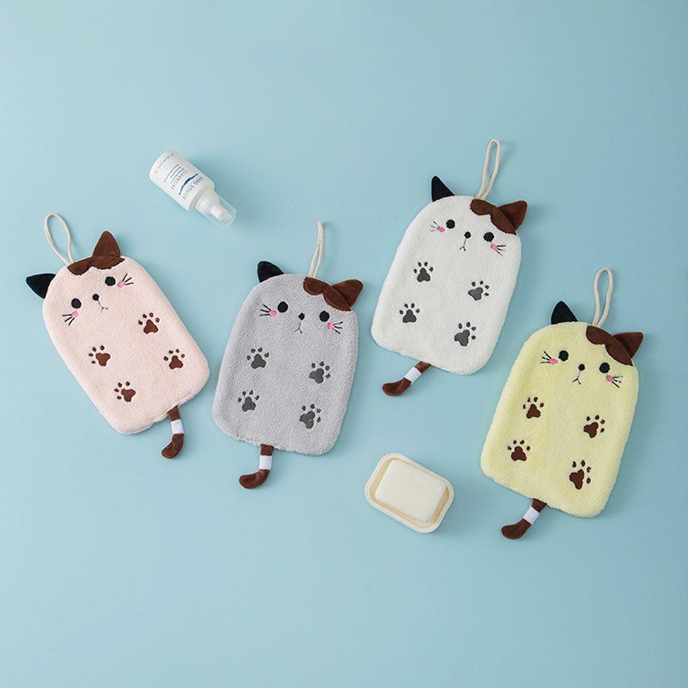 Khăn Lau Tay Vải Nhung San Hô Thêu Họa Tiết Dễ Thương Treo Tường Tiện Dụng Cho Nhà Tắm