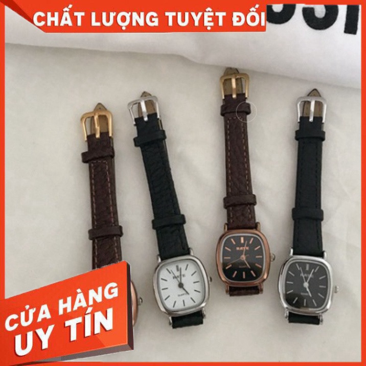 Đồng hồ đôi nam nữ đeo tay cặp chính hãng RATE dây da đẹp mặt quả trám vàng giá rẻ thời trang - Hàng nhập khẩu