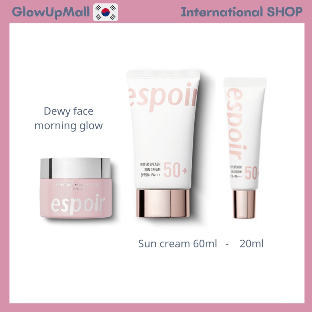 Kem chống nắng Water Splash Sun Cream SPF50+/PA+++ 60ml/ 20ml & Kem lot nền Dewy face morning glow SPF35 PA++ 40ml