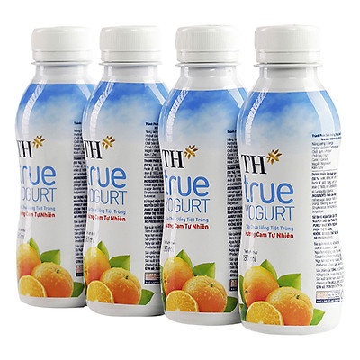 4 CHAI SỮA CHUA UỐNG TIỆT TRÙNG HƯƠNG CAM TỰ NHIÊN TH TRUE YOGURT X 180ML