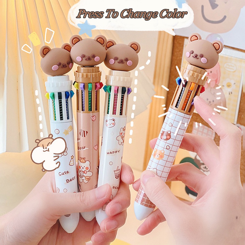 Bút Bi Hình Gấu Đa Năng Dễ Thương 0.5mm 10 Màu Tùy Chọn