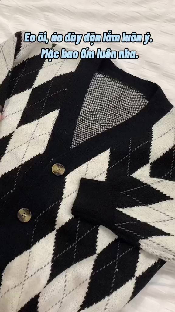 Áo khoác cardigan lông thỏ dáng rộng hoạ tiết kim cương áo khoác len phong cách Hàn Quốc | BigBuy360 - bigbuy360.vn