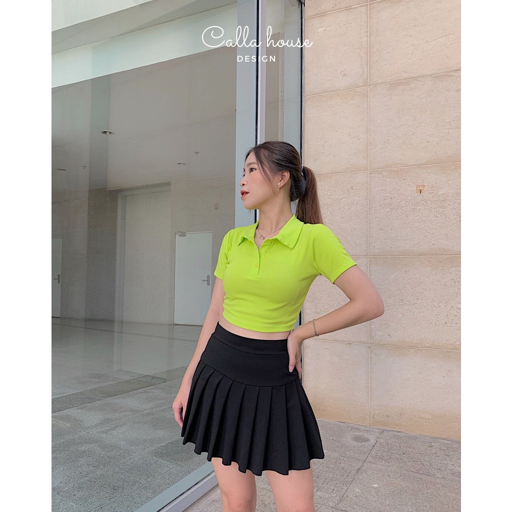 Áo croptop cổ polo nhiều màu thời trang Callene (L1970)