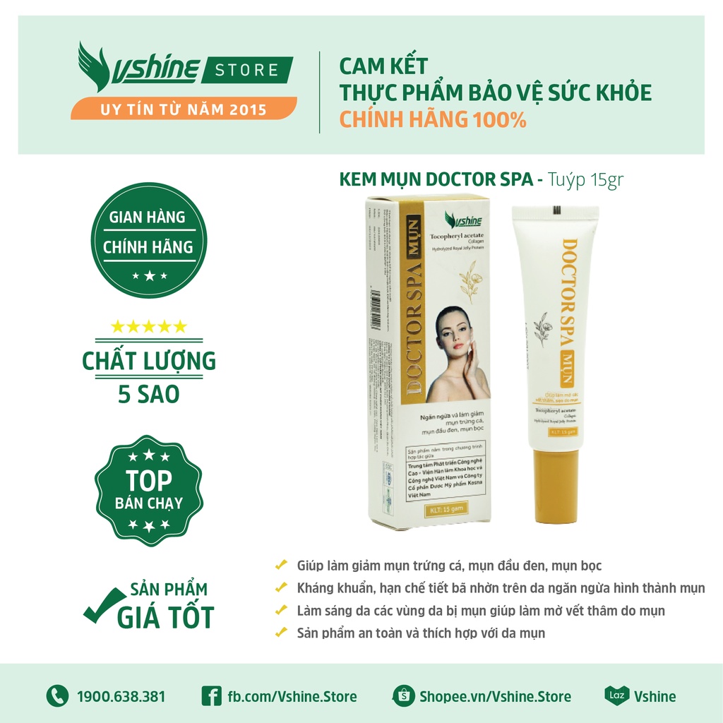 Kem mụn Doctor Spa - 15gr - Hỗ trợ giảm mụn trứng cá, mụn đậu đen giúp  làn da sạch mụn và mịn màng