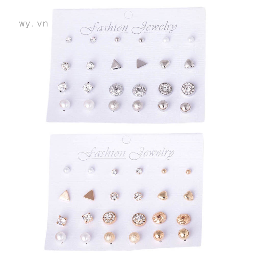 Bộ 12 đôi bông tai bằng hợp kim mạ vàng/bạc độc đáo