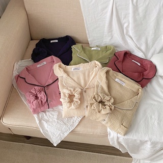 Bộ Ngủ Đũi Xô Trơn Kèm Scrunchie