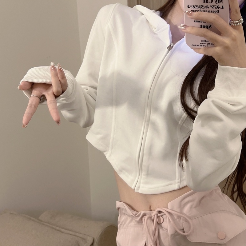 Áo hoodie ZHELIHANGFEI dáng ngắn tay dài phong cách quyến rũ thời trang cho nữ