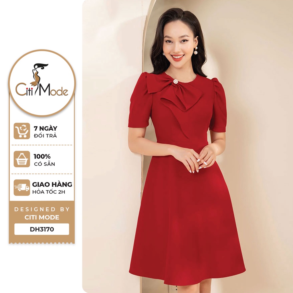 Đầm công sở CITI MODE FASHION dáng xòe thiết kế đính nơ ngưc DH3170