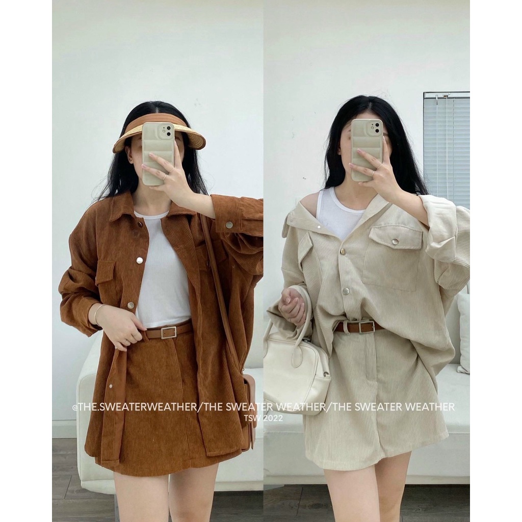 Set For , Set Vest Áo Sơ Mi Nhung Tăm Cao Cấp Y Mẫu Kèm Chân Váy Đính Cúc Đồng Hàng Chuẩn Shop Không Kèm Lót