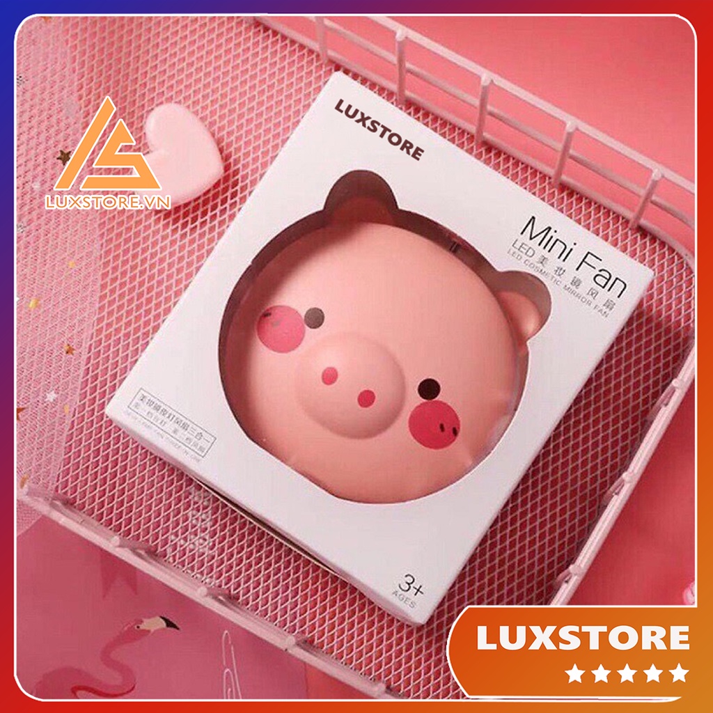 QUẠT MINI HEO HỒNG KIÊM GƯƠNG ĐÈN LED SIÊU XINH – LUXSTORE