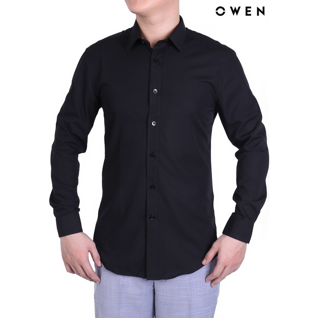 Áo sơ mi dài tay nam Owen Bamboo Regular không túi màu đen - AR90668DT1