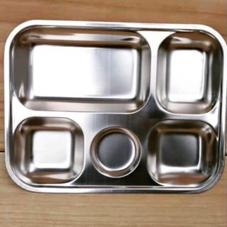 Khay cơm phần 5 ngăn inox sâu và nông có nắp loại dày hàng đẹp