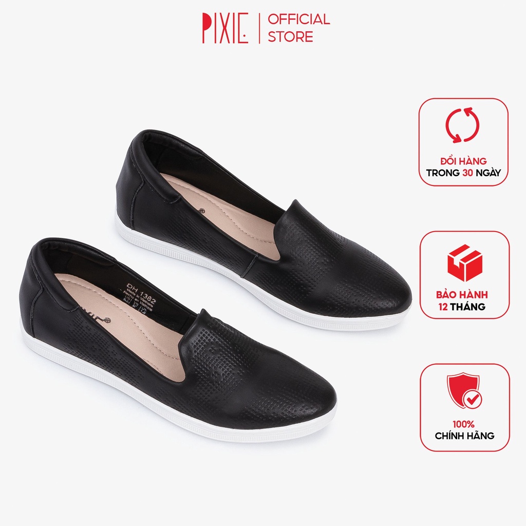 Giày Slipon Đế Cao Su Trắng Siêu Nhẹ Họa Tiết Cắt Laze Pixie X373