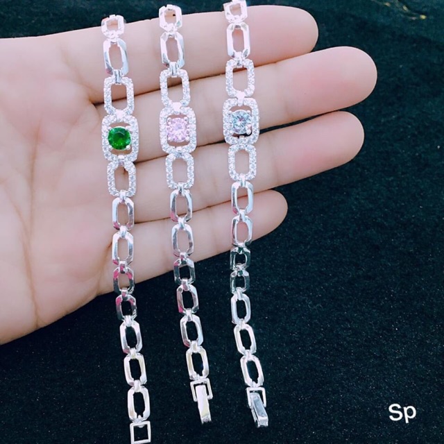 LẮC TAY BẠC MẶT ĐÁ VUÔNG CAO CẤP CHO NỮ