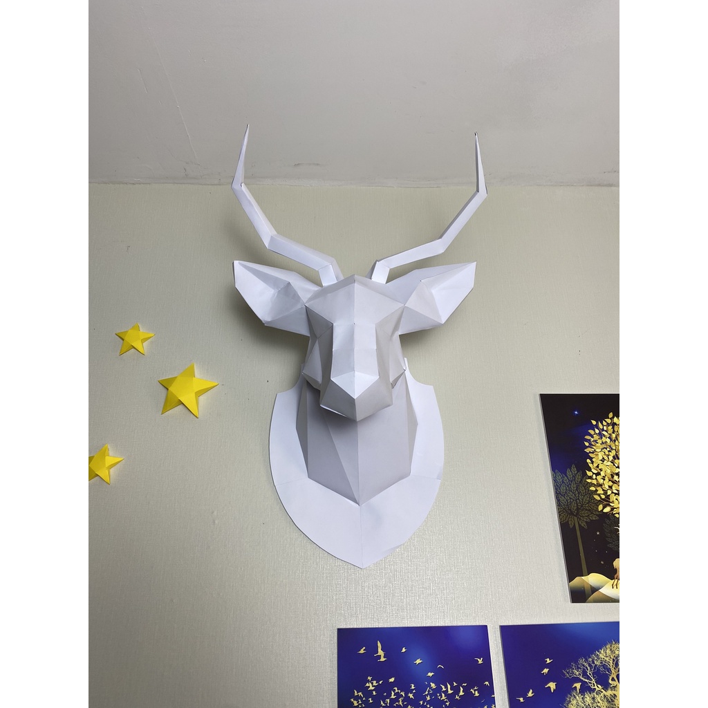 Mô hình 3D Đầu Hươu bằng giấy cao 59cm dán tường, mô hình giấy tự lắp ráp có bản hướng dẫn