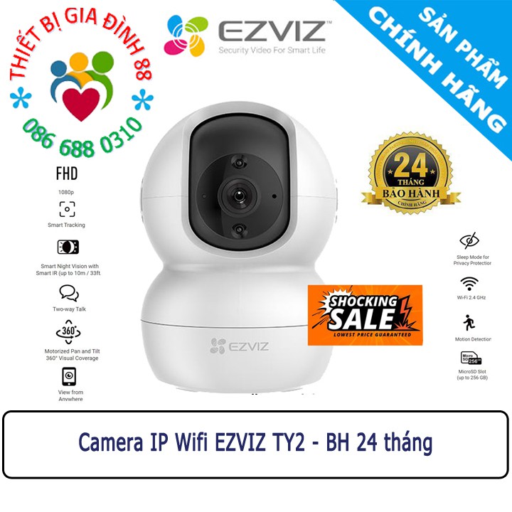 Camera 2Mp IP WIFI EZVIZ TY2 SMART HOME 1080P FULL HD [Có Cổng Lan] CAMERA TY2