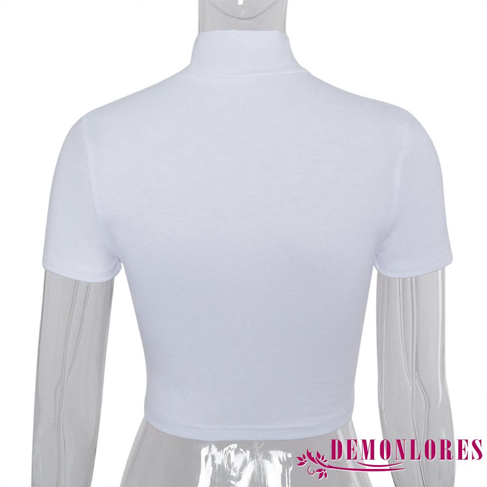 Áo Croptop Tay Ngắn Khoá Kéo Thiết Kế Quyến Rũ Cho Phái Nữ
