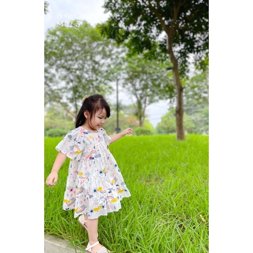 VÁY TRẮNG HOẠ TIẾT CẦU VỒNG BÉ GÁI