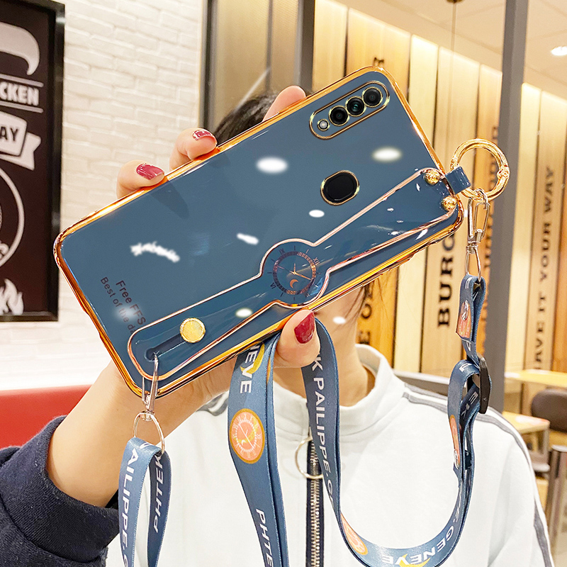 Ốp điện thoại mềm có dây đeo giá đỡ cho Samsung S21 Plus S21 Ultra Note 9 Note 8 A02 A31 A02S A8 A7 2018 Luxury Soft TPU Wrist Strap Holder Phone Case with Free Lanyard