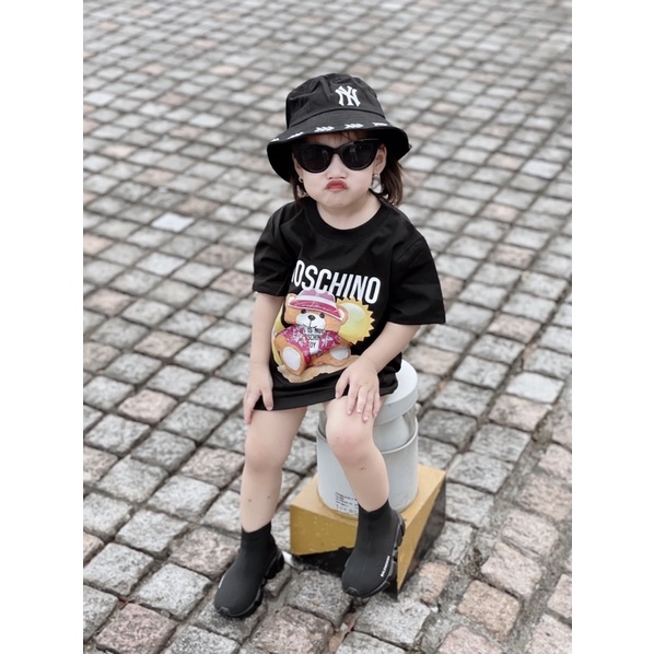 Áo thun tay lỡ moschino teddy beach cho bé , áo thun unisex trẻ em , Kid_genZ