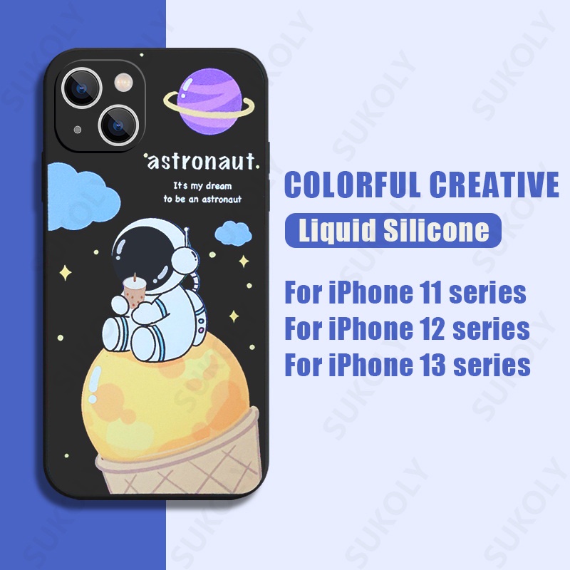 Ốp Điện Thoại Silicon Dẻo Hình Vuông/ Phi Hành Gia/ Kem Cho iPhone 13 Pro MAX 12 Pro MAX 11 Pro MAX X XS MAX XR 7 Plus 8 Plus 6 6s Plus