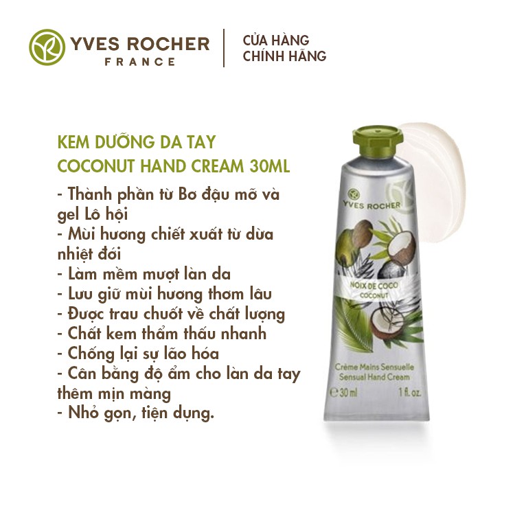 Kem Dưỡng Da Tay Yves Rocher Coconut Hand Cream 30ml