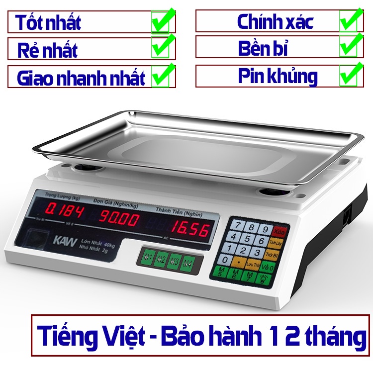 ♈♝✘✔️ Cân Điện Tử Tính Tiền Siêu Thị 40kg Giá Rẻ, Đèn Led Đỏ 2 Mặt, Gọn Nhẹ, Tiện Lợi Dành Cho Gia Đình [Bảo Hành 1 Đổi