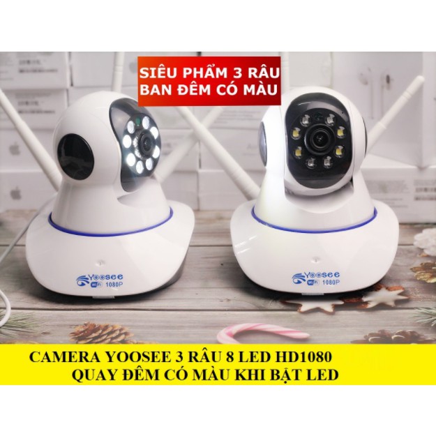 Camera Yoosee Camera Wifi 3 Râu 8 LED 3.0Mpx Full HD Xem đêm có màu kÈM THẺ 32GB