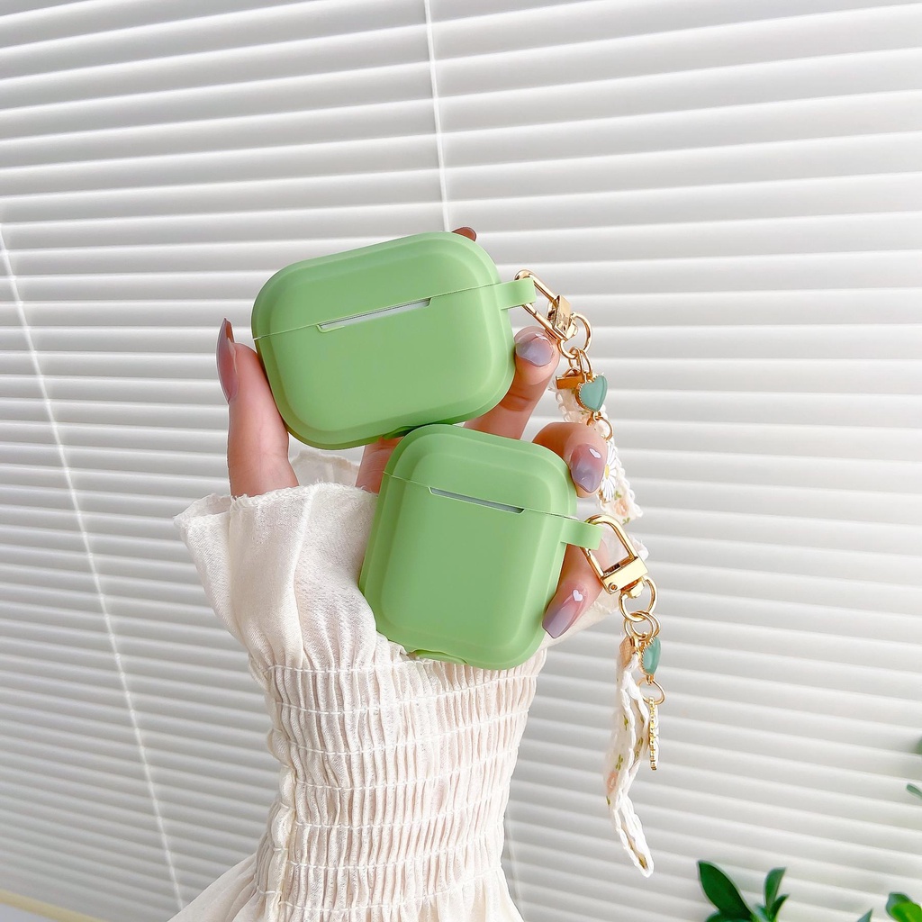 Vỏ Bảo Vệ Hộp Sạc Tai Nghe AirPods 1 2 pro 3 2021 gen3 Bluetooth Không Dây Bằng Silicon Tpu Mềm Màu Xanh Lá Phối Hoa Cúc Đơn Giản