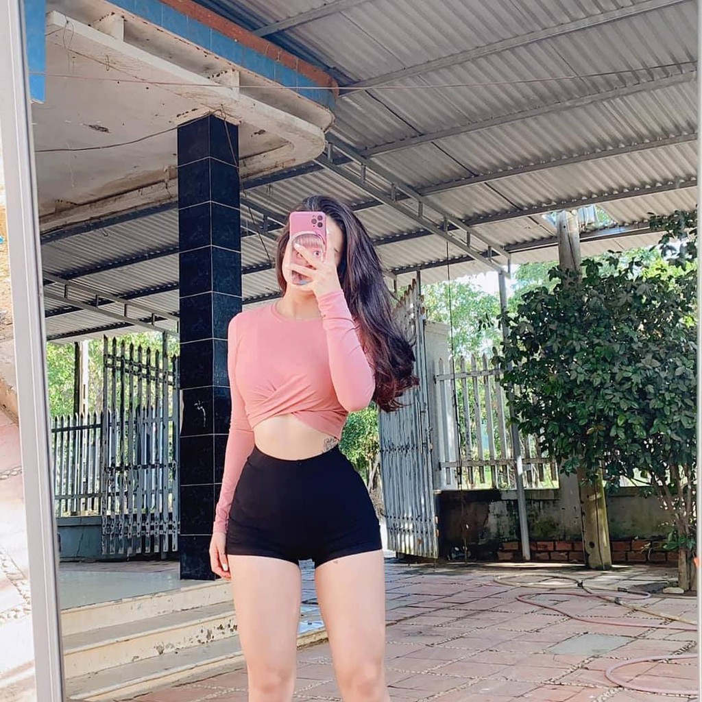 [HÀNG XUẤT KHẨU] áo Croptop xoắn eo tay dài