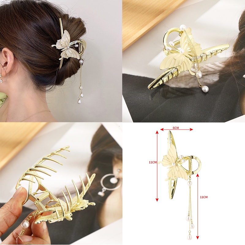 Kẹp tóc ngọc trai HAIMEIKANG bằng kim loại lớn thời trang