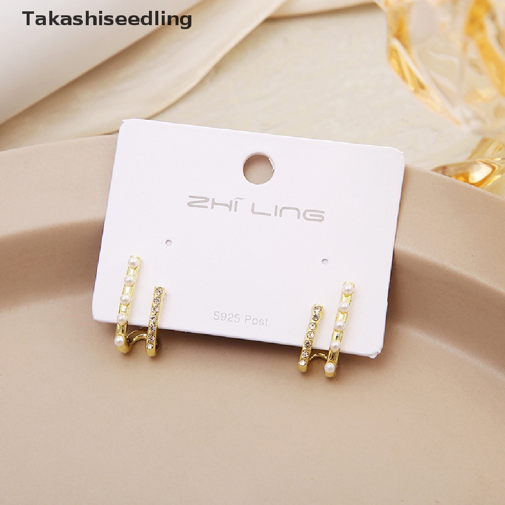 (Takashiseedling) Khuyên Tai Đính Đá Zircon Ngọc Trai Độc Đáo Phong Cách Hàn Quốc Làm Quà Cưới Bán Chạy