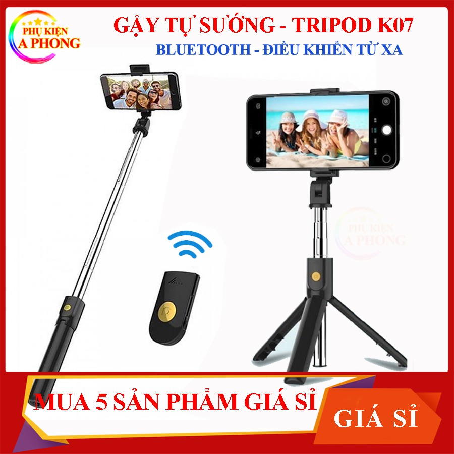 Gậy chụp ảnh tự sướng Bluetooth điều khiển từ xa Kiêm Giá Đỡ điện thoại Tripod 3 chân K07 - Phukienaphong