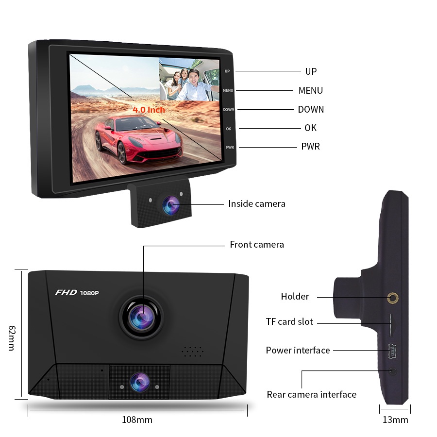 Camera hành trình xe hơi DVR 1080P HD 4.0 Inch 3 hỗ trợ quay đêm
 | BigBuy360 - bigbuy360.vn