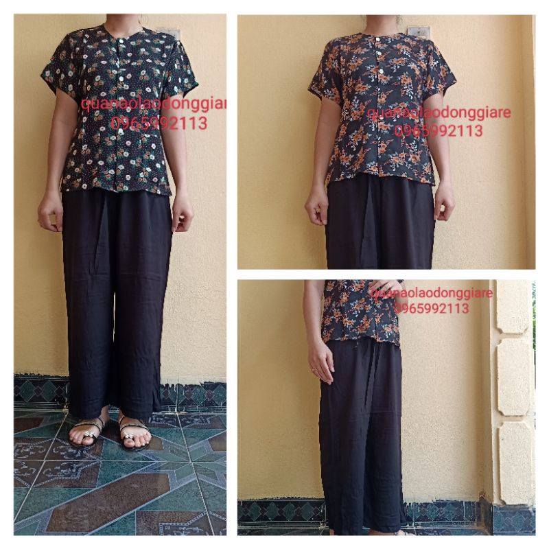 Bộ áo lanh hoa quần lanh đen