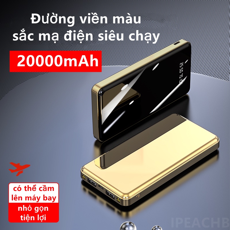 Sạc Dự Phòng Đa Năng 20000mAh Mặt Gương thời thượng Có Kèm Đèn Pin Dung Lượng Lớn-kích thước siêu mỏng nhẹ