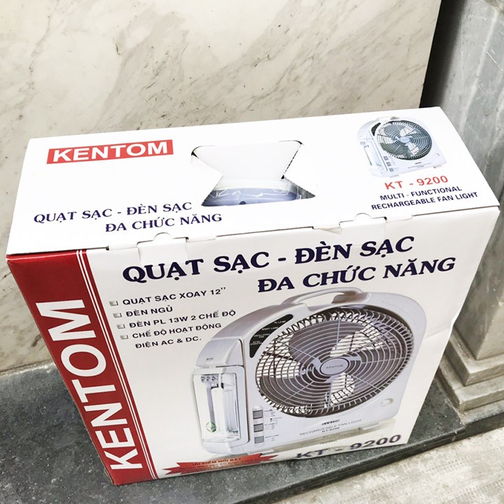 Quạt sạc Kentom KT9200 2 bình  Kèm Đèn Sạc Tiện Dụng siêu mát siêu bền