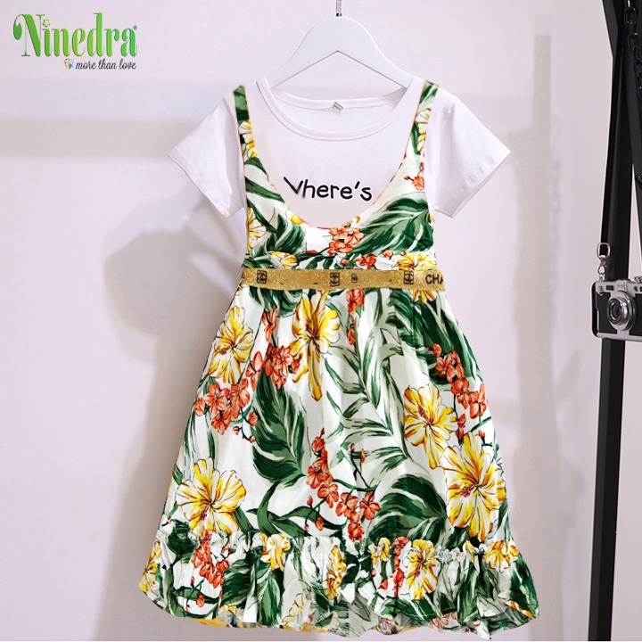 Đầm yếm lanh cho bé gái size từ 15-26kg