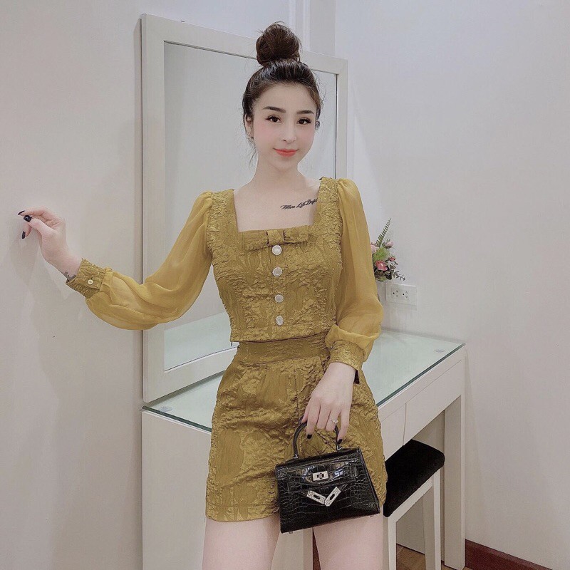Set áo quần tay voan chất liệu gấm xốp mặc đẹp, tôn dáng mẫu mới mặc đi làm, đi chơi