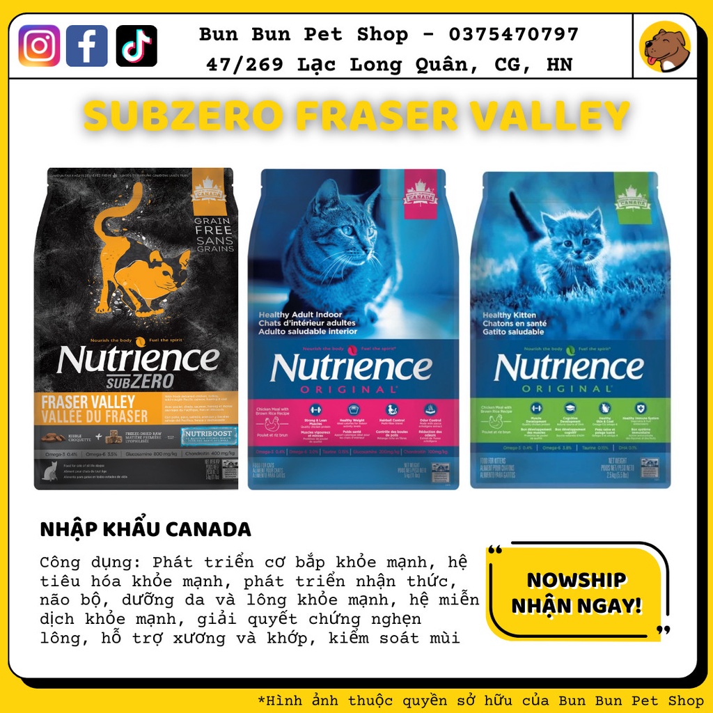 (500gr repack) Hạt Nutrience Cho Mèo Subzero Fraser Valley, Original Kitten, Orignial Adult